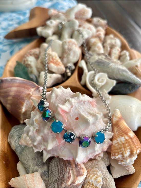 Jewelry - Silver Chain Necklace with Blue Crystal Stations
